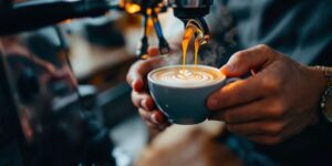 Barista Making Coffee With Latte Art And Espresso.