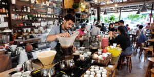 A lively Malaysian coffee shop with traditional brews.